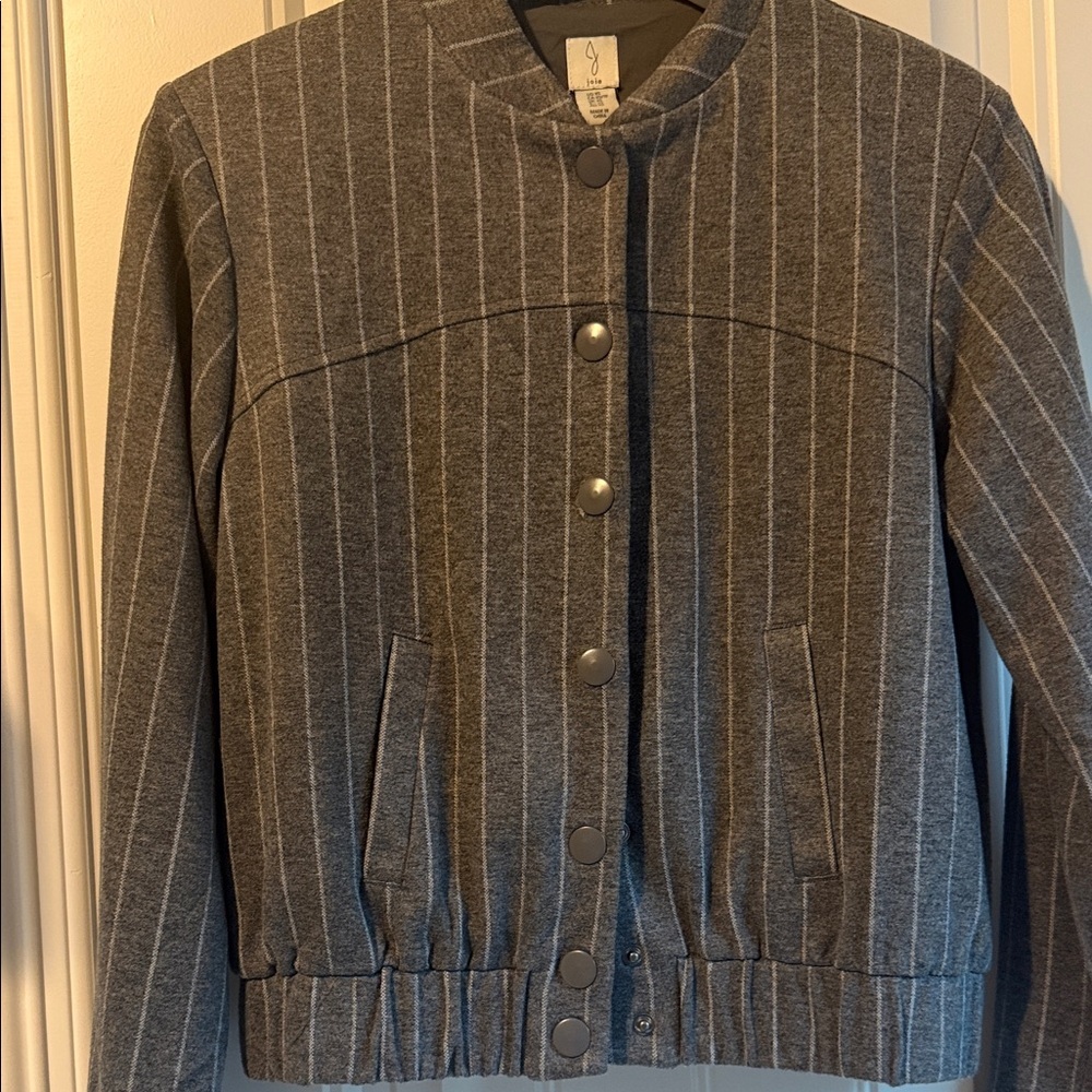 Joie Gray Pinstripe Bomber Jacket - Picture 3 of 3